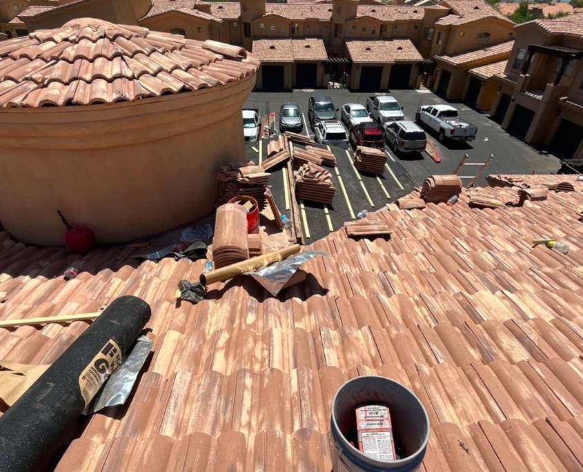 Shot of Clay Tiles Being Installed on Multi Family Home